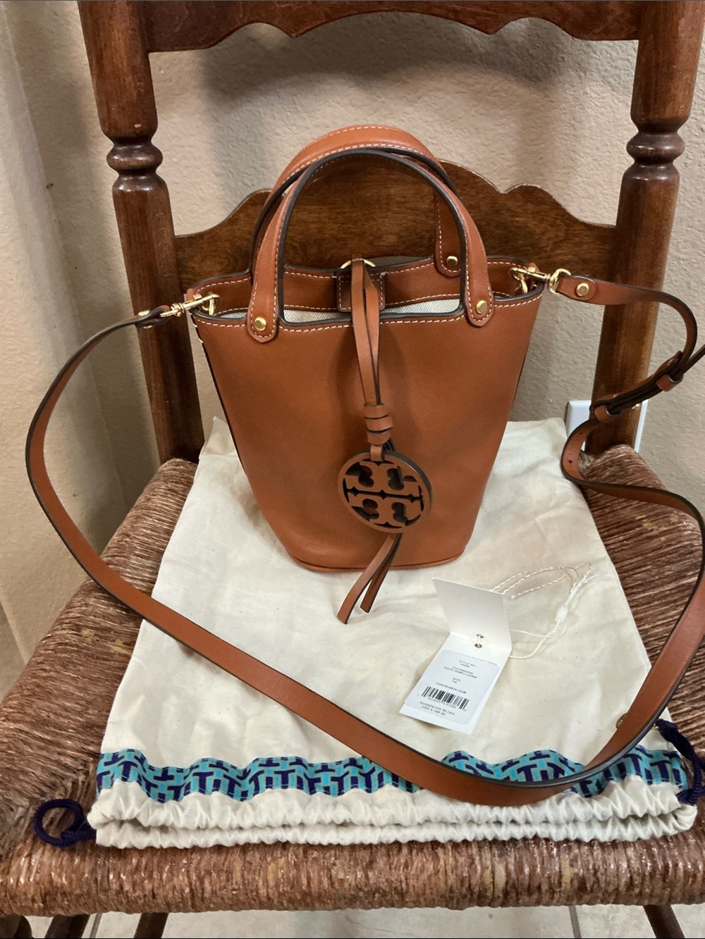 Tory Burch Brown Leather Bucket Bag